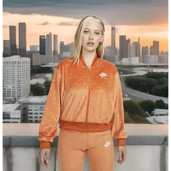 Nike Air Velour Jacket Orange Full Zip Signature Logo Long Sleeve Women's Sz 2X - Picture 3 of 6